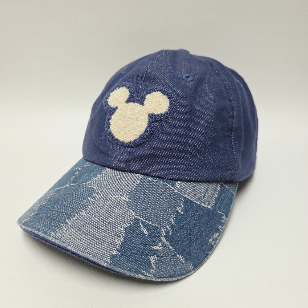 Disney Parks Mickey Mouse Hat Adult Cap Adjustable Blue Denim Patchwork Mom Dad